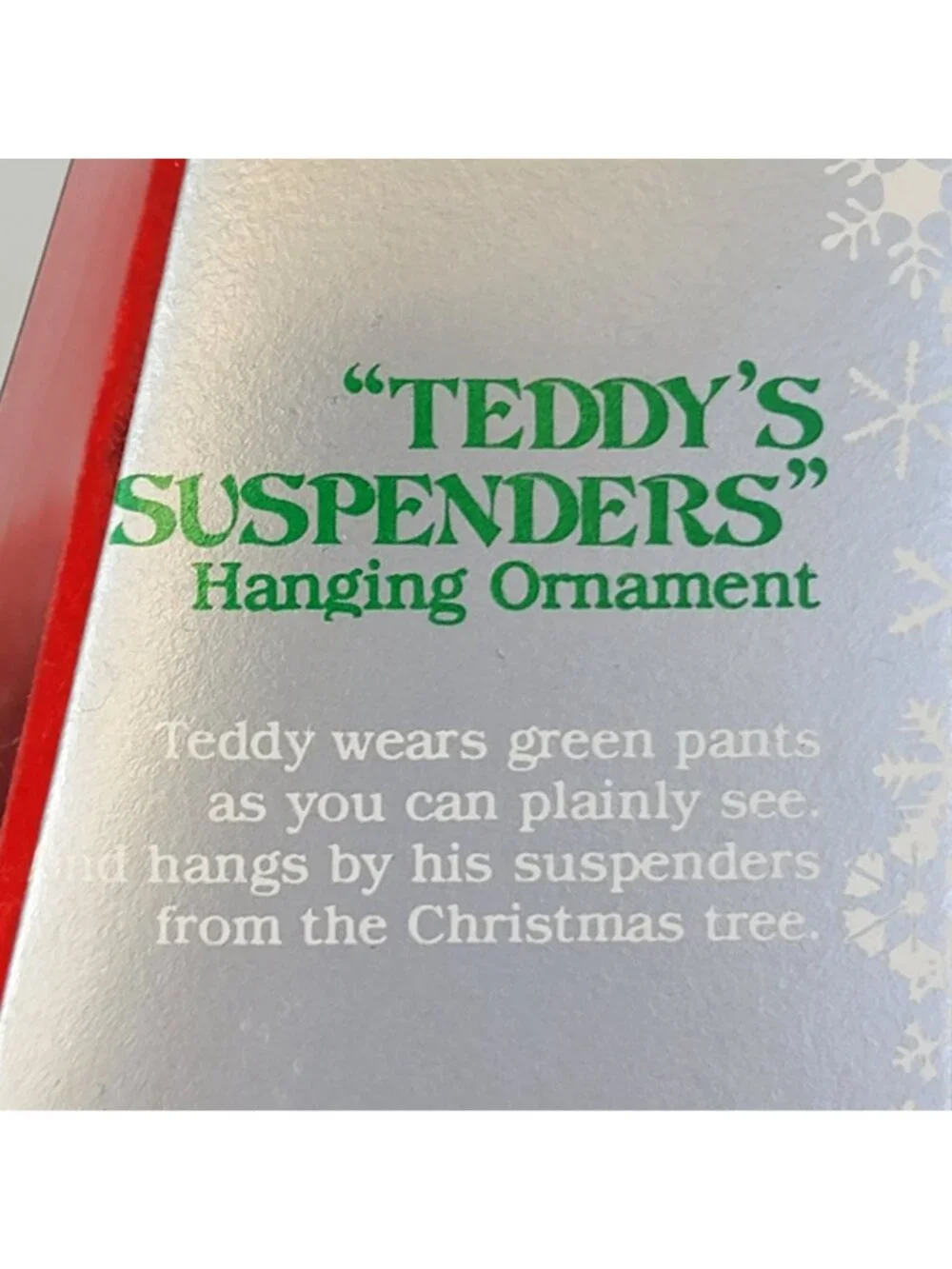 Enesco Vintage 1987 Christmas Tree Ornament Hanging Teddy Suspenders Box 80s Dec